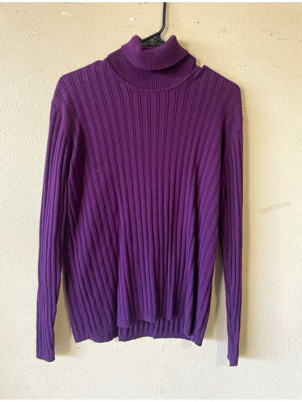 Eddie Bauer women XL Purple Cotton Ribbed Knit Turtleneck Pullover Sweater